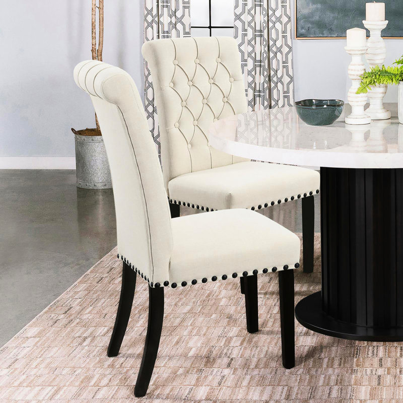 De 2 chaises d'appoint beiges - housse en tissu de lin, rembourrage en mousse, pieds de couleur rustique pour la vie et le bureau (2) rembourrés, rembourrés, pour la maison