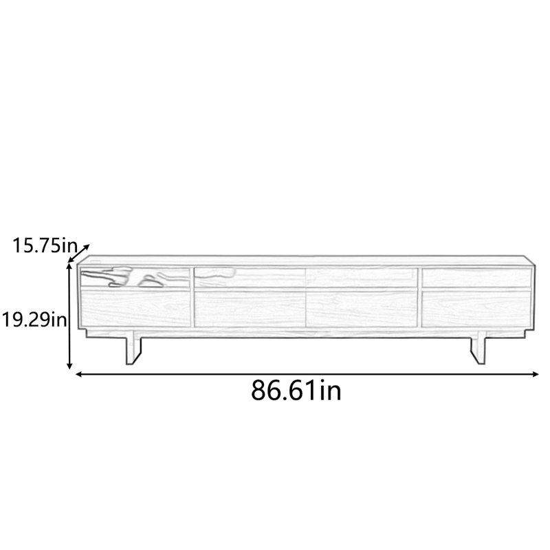 Meuble télé simple en bois massif multifonctionnel, 86.61"