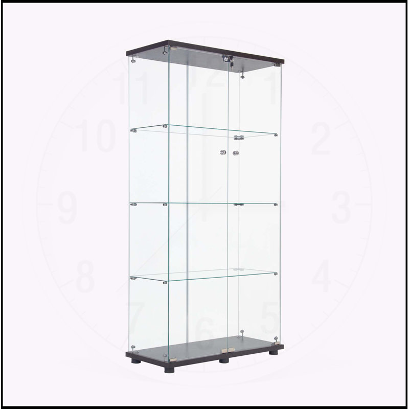 Versatile LED Strip Light Glass Display Cabinet with Multiple Shelves, Black