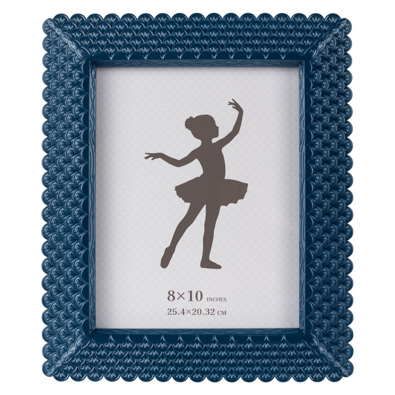 8X10 Shell Photo Frame, Coastal Resin Picture Frame With Tempered Glass For Tabletop Or Wall Mount, Ultramarine