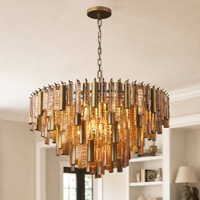 33.8" 13-Lights Vintage Large Tiered Round Glass Gold Chandelier(Bulbs Included)