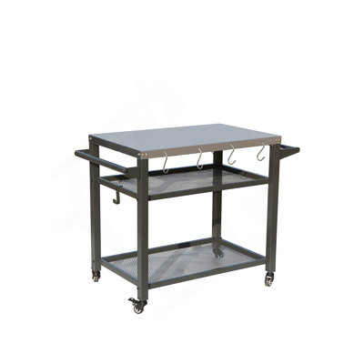 Table de barbecue d'extérieur à 3 tablettes, chariot de barbecue avec roulettes, four à pizza d'extérieur et table de préparation des aliments