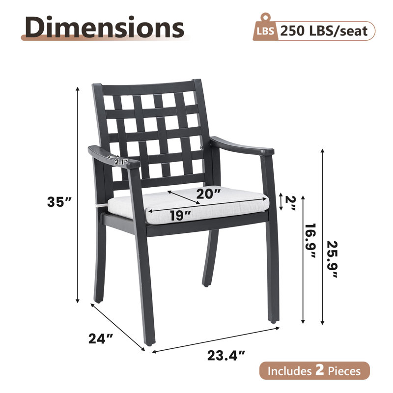 Fauteuil club de patio en aluminium avec coussins Sunbrella (ensemble de 2)