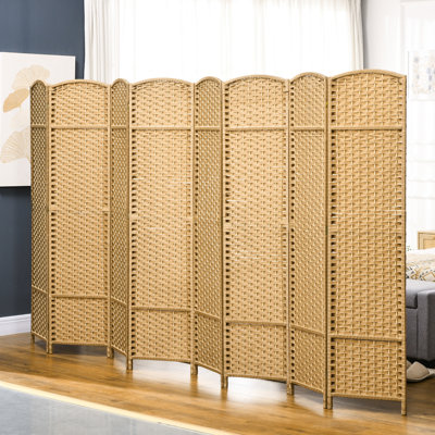 Paravent 8 panneaux, 5,6 pi de hauteur, en bois naturel pour chambre de bureau à domicile, écran d'intimité captivant