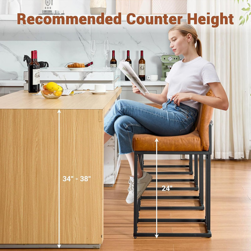 Counter Stool with Metal Frame, 1, Brown