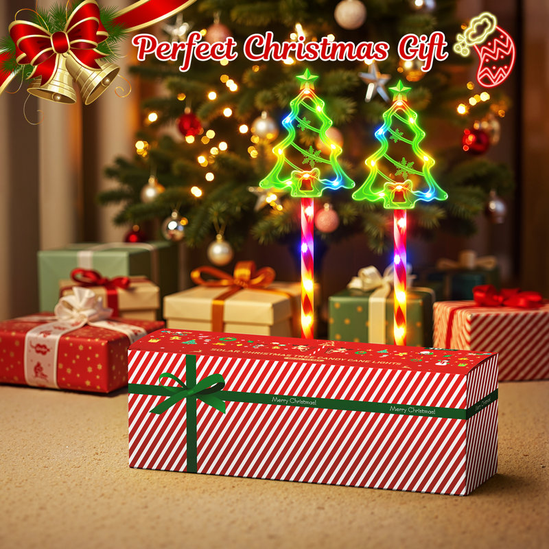 Décorations de Noël extérieures, guirlandes lumineuses solaires de 53 cm pour sapin de Noël, étanches, en forme de canne à sucre, avec 10 modes d'éclairage.