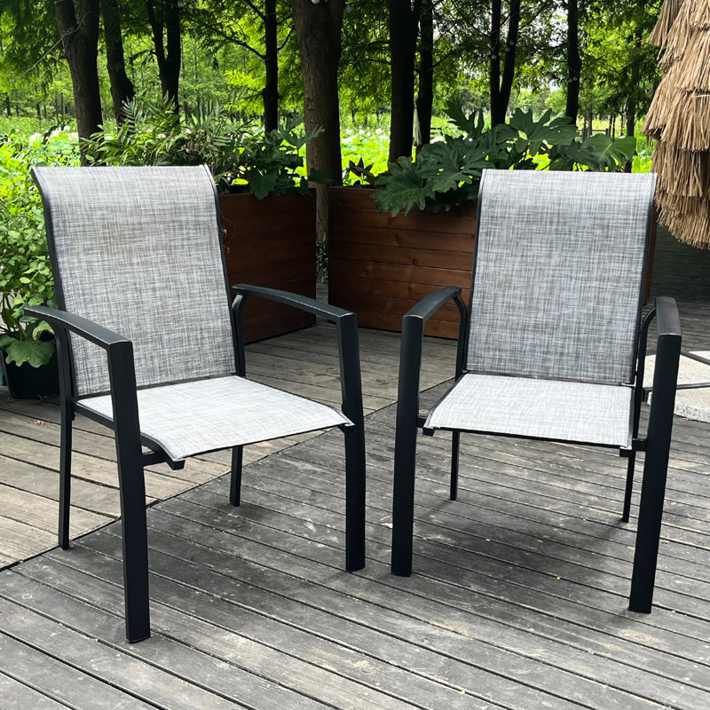Outdoor Patio Chairs Of 2, Metal Frame With E - Coating, Rust , Breathable , Stackable For Garden And Poolsides, 22.1"L X 25.2"W 36"H, 400 Lbs Weight Limit All Weather Dining In Black, Seats, Design