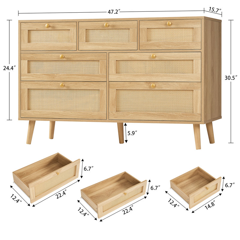 Commode 7 tiroirs 47,2 po de largeur