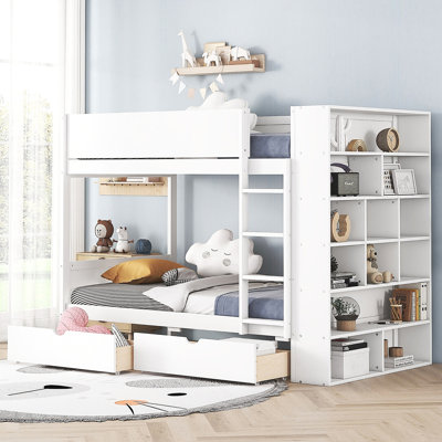 Lit superposé simple au-dessus de simple avec 2 tiroirs et armoire à couches multiples