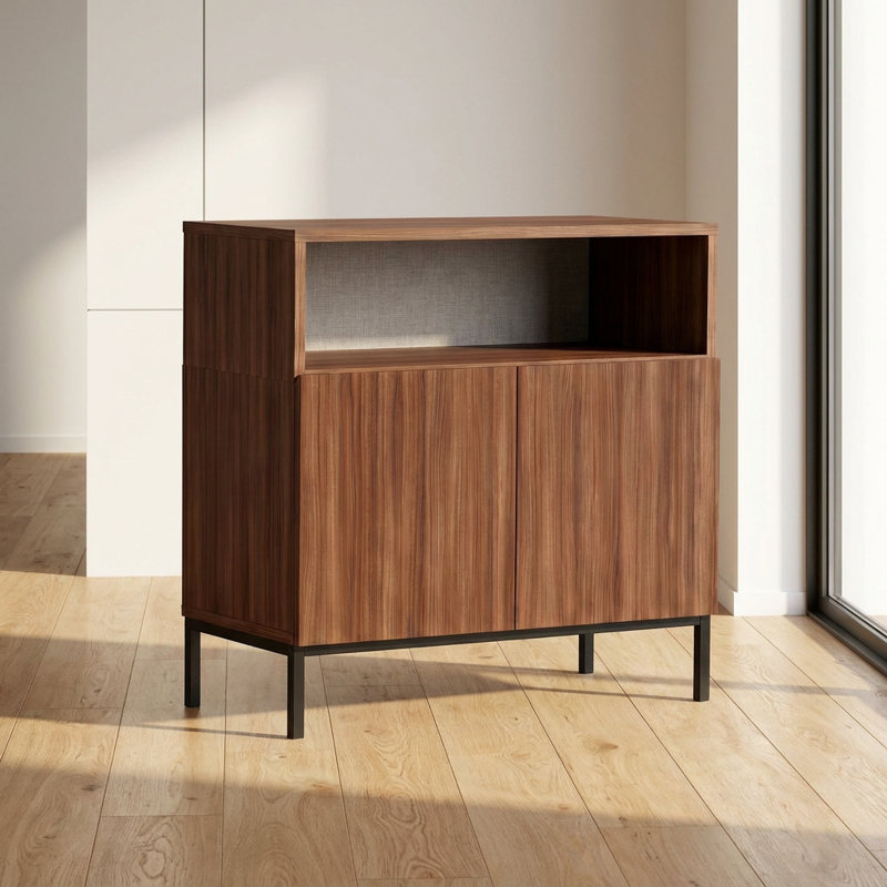 Buffet moderne bicolore en grès et chêne saphir avec tablette ouverte (31,5'' L x 15,7'' P x 31,5'' H), Sapphire Oak