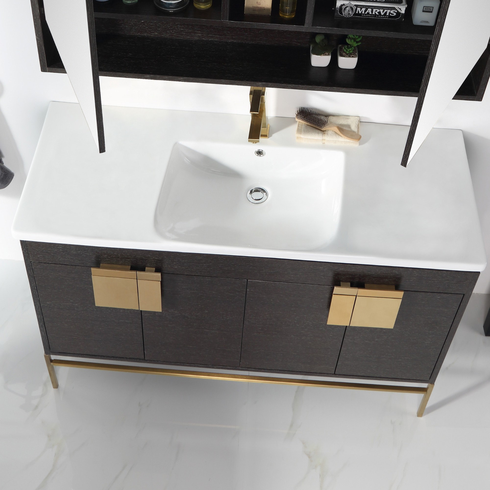 Maisie 48'' Single Bathroom Vanity, Black, Satin Brass