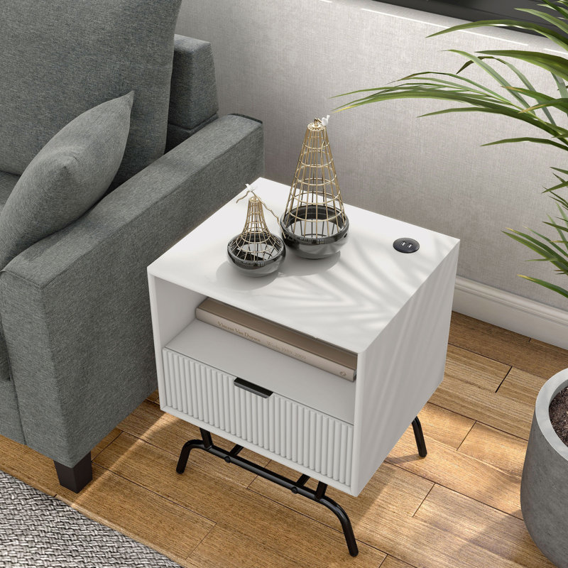 Table de bout à tréteaux avec rangement Ayvia, Blanc