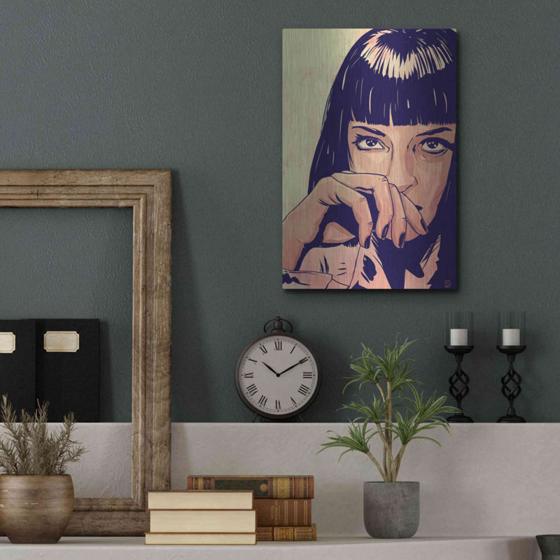 Mia Wallace par Giuseppe Cristiano - peinture sur métal sans cadre, H 16 po x l 12 po x P 0,13 po