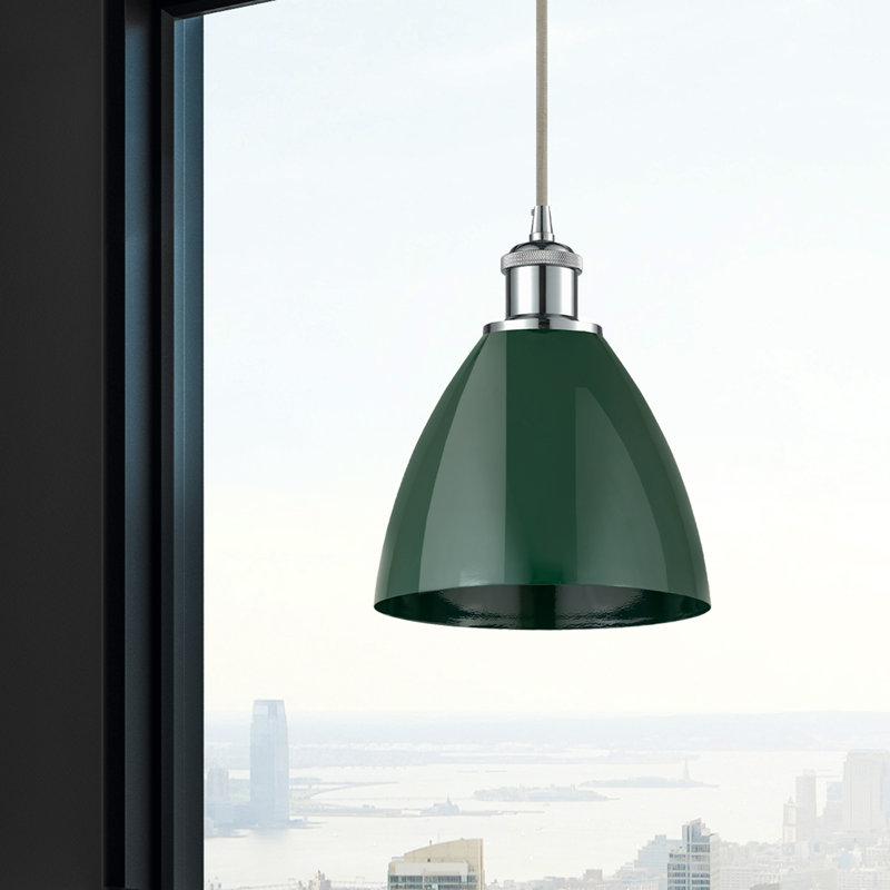 Luminaire suspendu conique 1 lumière, Vert, Chrome poli