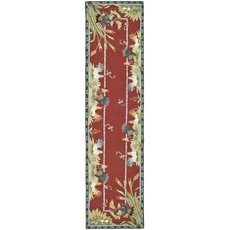 Kinchen Hand Hooked Wool Floral Rug, Runner 2'6" x 8'
