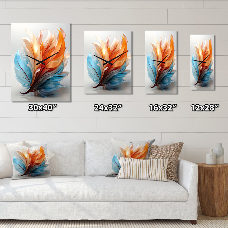Horloge murale Frostal Boho Feather Turquoise I - Feathers, Petit