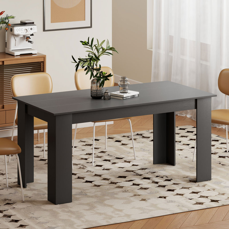 Table de salle à manger moderne 63 "pour 4-6 personnes avec effet de bois, noir, Noir