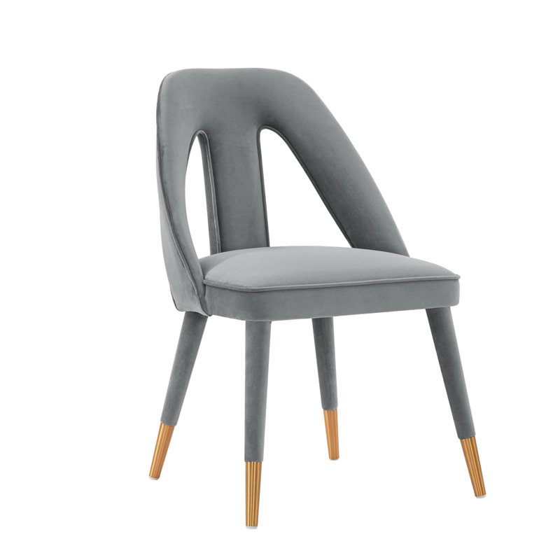 Neda Modern Velvet Upholstered Elm Wood Dining Side Chair in Gray, Gray