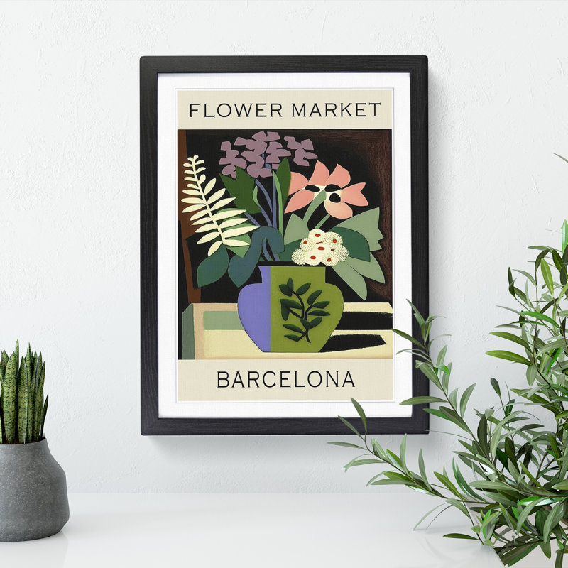 Barcelona Flower Market Exhibition No.5 - Single Picture Frame Print on Wood, 64cm H x 46cm W x 2cm D