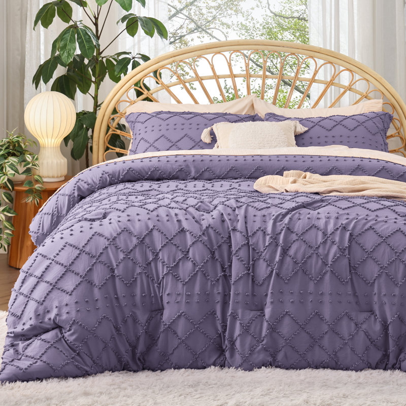 Best Seller Bedsure Embroidered Tufted All-Season Comforter Set, Grayish Purple, King Comforter + 2 King Shams