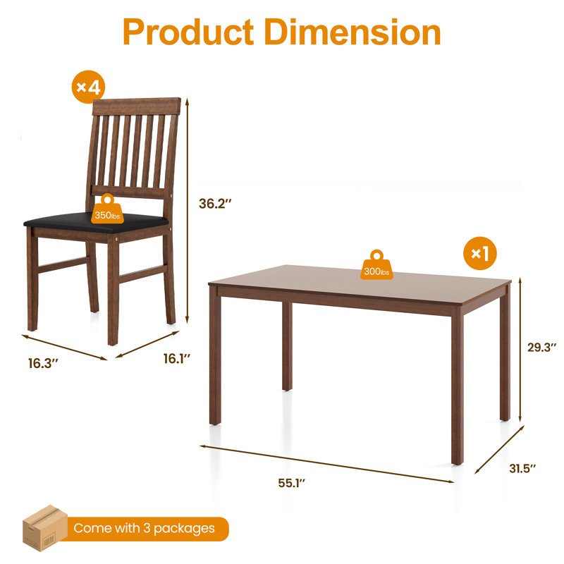 Heidy 5- Piece Dining Set, Brown