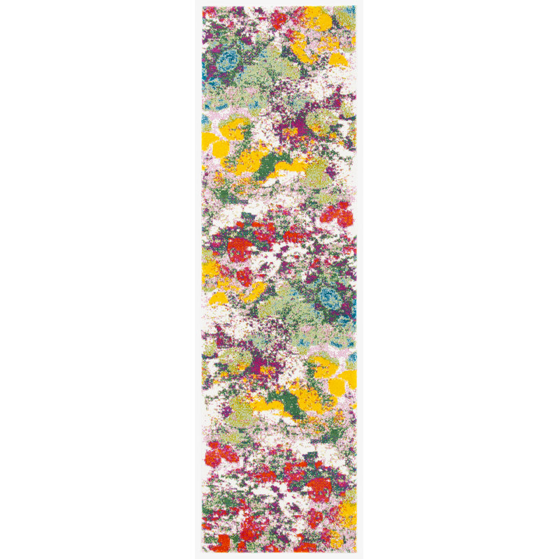 Tapis vert / rouge en coton Shankle, Tapis de couloir 2 pi 3 po x 12 pi