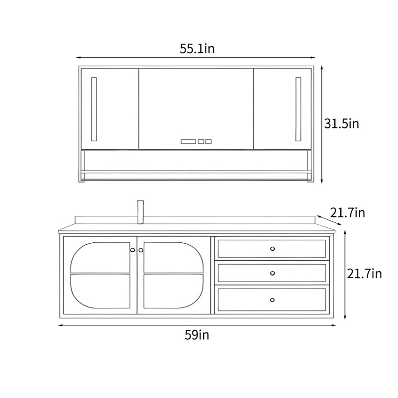 Armoire de salle de bain simple de style français moderne, 59", Blé