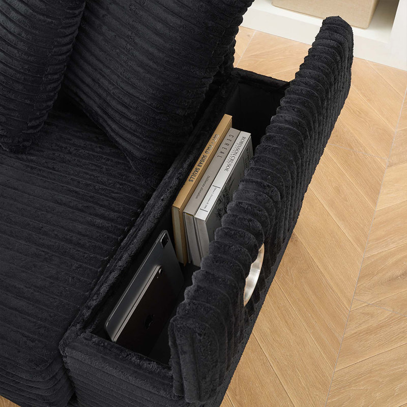 111.4 "Corduroy Sofa, Armrest With Cup Holder and Storage Function, Recliner Can Be Changed Left and Right, Suitable for Living Room Bedroom Lounge Area