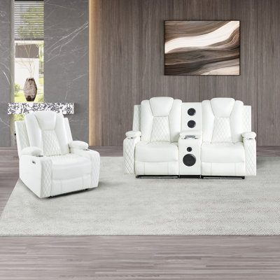 Deluxe Theatre Style Motion Chair And Loveseat With Adjustable Headrest