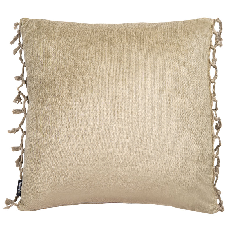 Dandria Light Green Cotton Chenille Square Pillow with Fringe Tassels