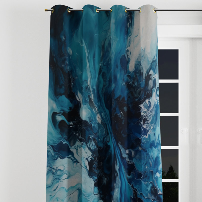 Rideau aquatique occultant sarcelle et noir Whimsy I - 1 panneau, L 52 po x L 108 po, Œillets dorés