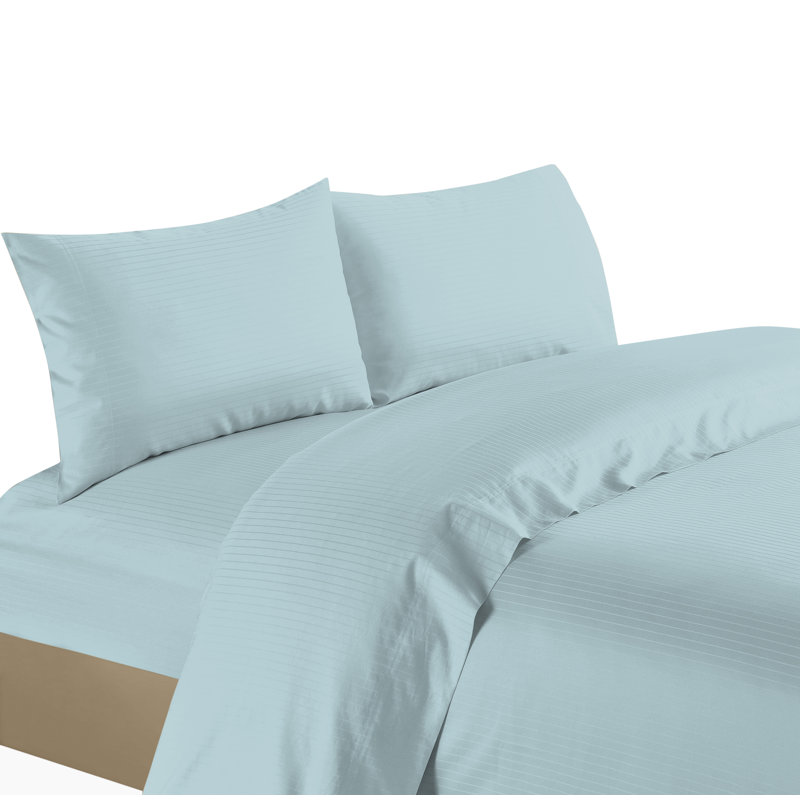 100% Cotton Striped Sheet Set, Gray, Twin XL Sheet Set + Fitted Sheet + 1 Pillowcase