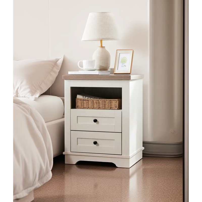 Table de chevet rustique avec 2 tiroirs pour la chambre à coucher et le salon