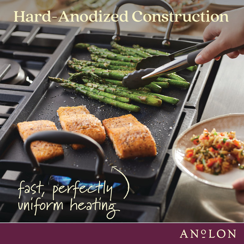 Anolon Advanced Home Hard Anodized Nonstick Double Burner Griddle, 10 Inch X 18 Inch, Gray