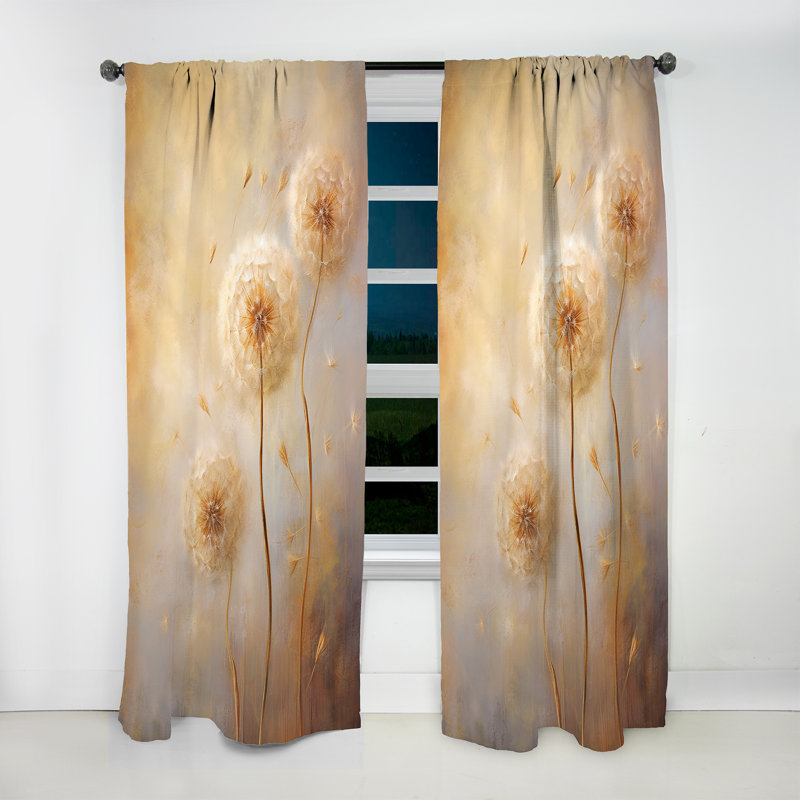 Verton White Dandelion Romantic Impression II - Traditional Curtain - Velvet Room Darkening - 1 Panel, 52" W x 108" L