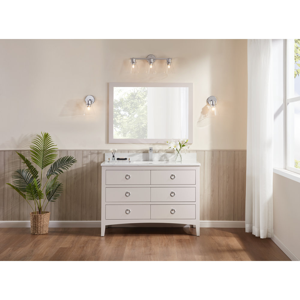 Teoni 48" Oak Single Bathroom Vanity, Dreamy White, Polished Chrome