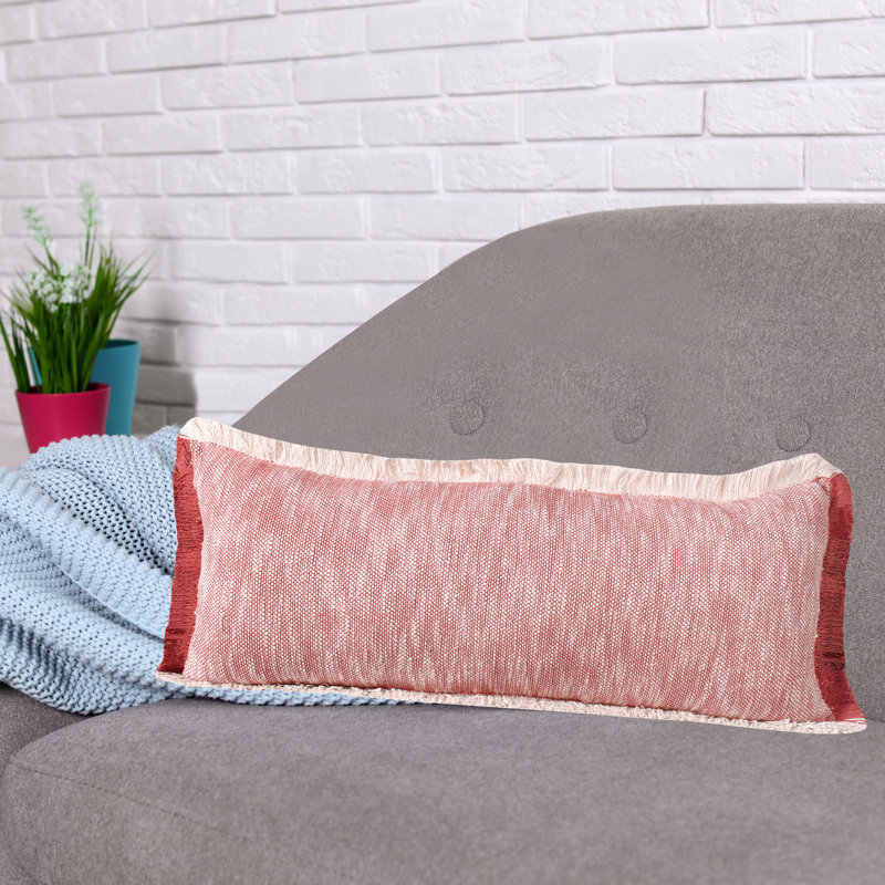 Housse de coussin en coton uni à franges, Rouge / Brun, Housse de coussin seulement - sans coussin