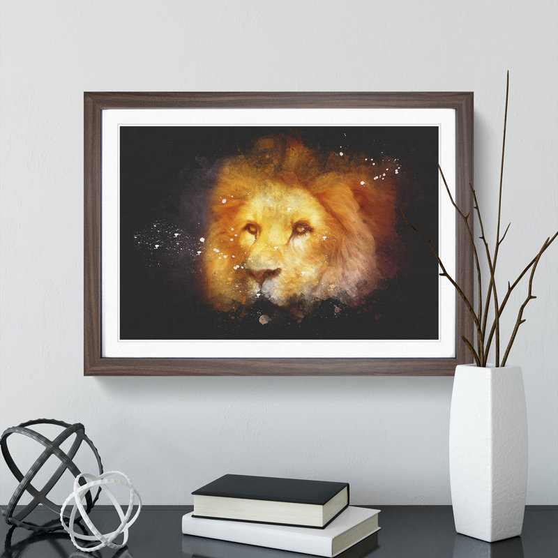 Lion Vol.4 - Picture Frame Graphic Art, 48cm H x 65cm W x 2cm D, Walnut Framed