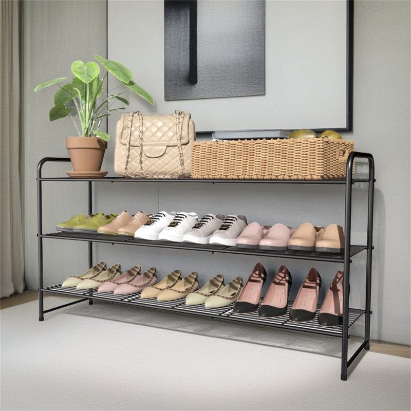 Range-chaussures en métal à 3 couches avec capacité réglable et empilable, utilisé pour l'entrée de garde-robe