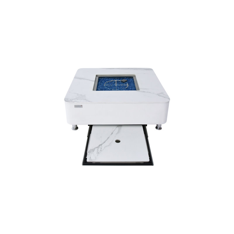 Square Stone Smokeless Outdoor Fireplace, 36.6cm H x 106.9cm W x 106.9cm D, Propane, Bianco White
