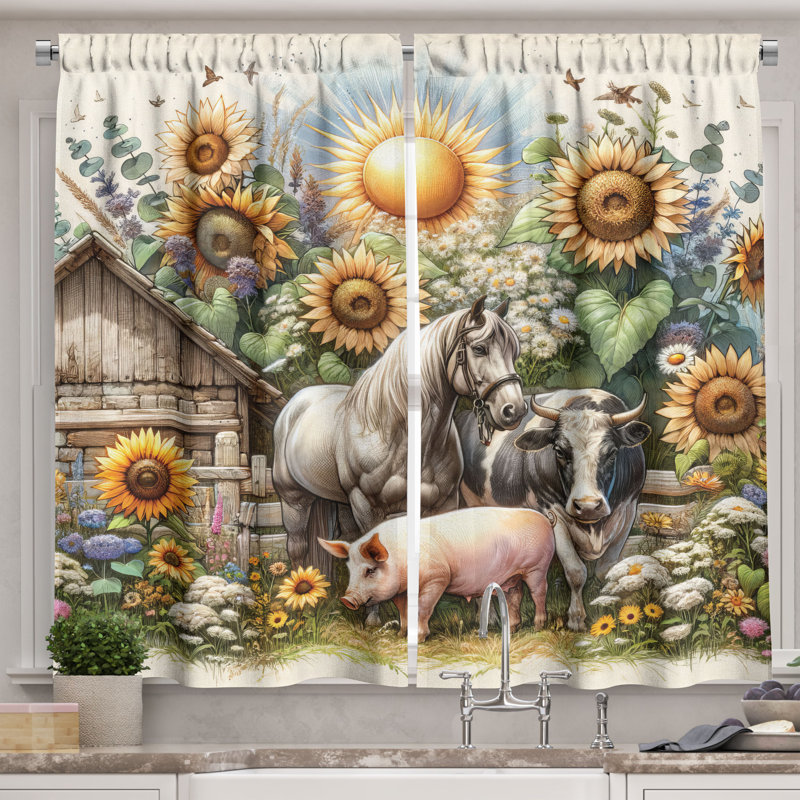 Rustic Farmhouse Multicolor Polyester Kitchen Tier Curtains