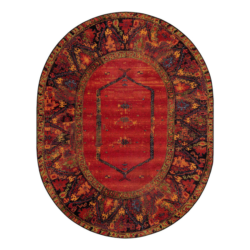 Gurrola Oriental Red/Yellow/Black Indoor/Outdoor Area Rug, Oval 4'1" x 6'1"