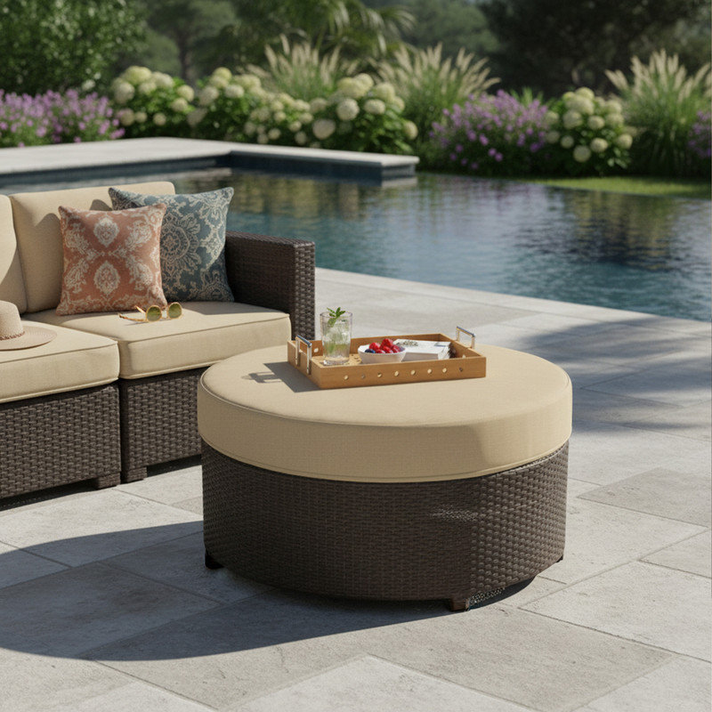 Repose-pieds Cabo, Beige chiné toile