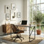Bureau en bois d'acacia massif Moritz de 47 po avec port de chargement USB, bureau d'écriture d'ordinateur industriel avec base en métal, gris fumée