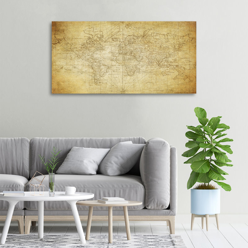 Old Map Of The World - No Frame Print on Canvas
