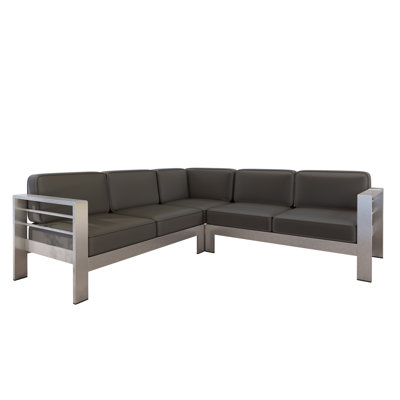 Outdoor 4-Person Aluminum Patio Sectional Set with Waterproof Fabric in Khaki and Silver-Grey