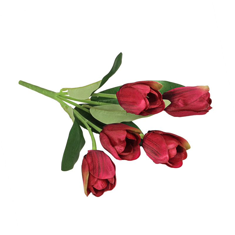 Bouquet de tiges de tulipes artificielles, Rouge bourgogne