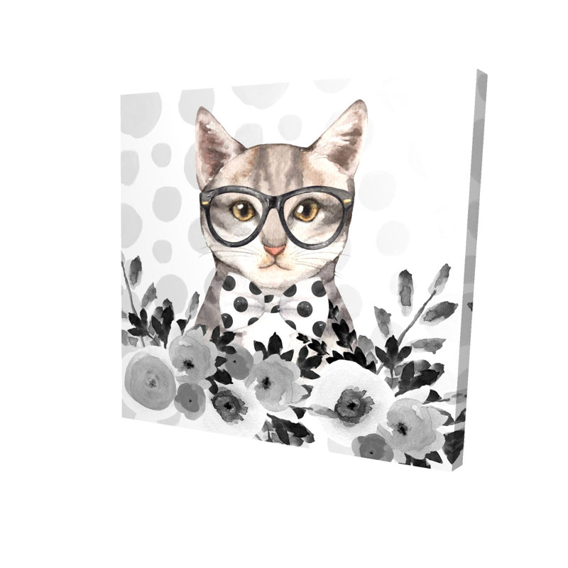 Geek Cat, blanc, animaux de compagnie, toile - décoration murale