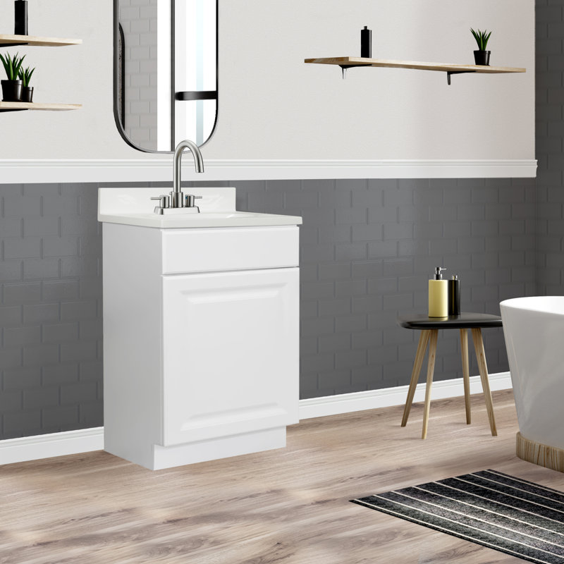 Wyndham 19 Inch Bathroom Vanity with Top, Ready to Assemble, White, 4" Centers
