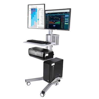 Rolling PC Cart Office Desktop Adjustable Laptop Cart